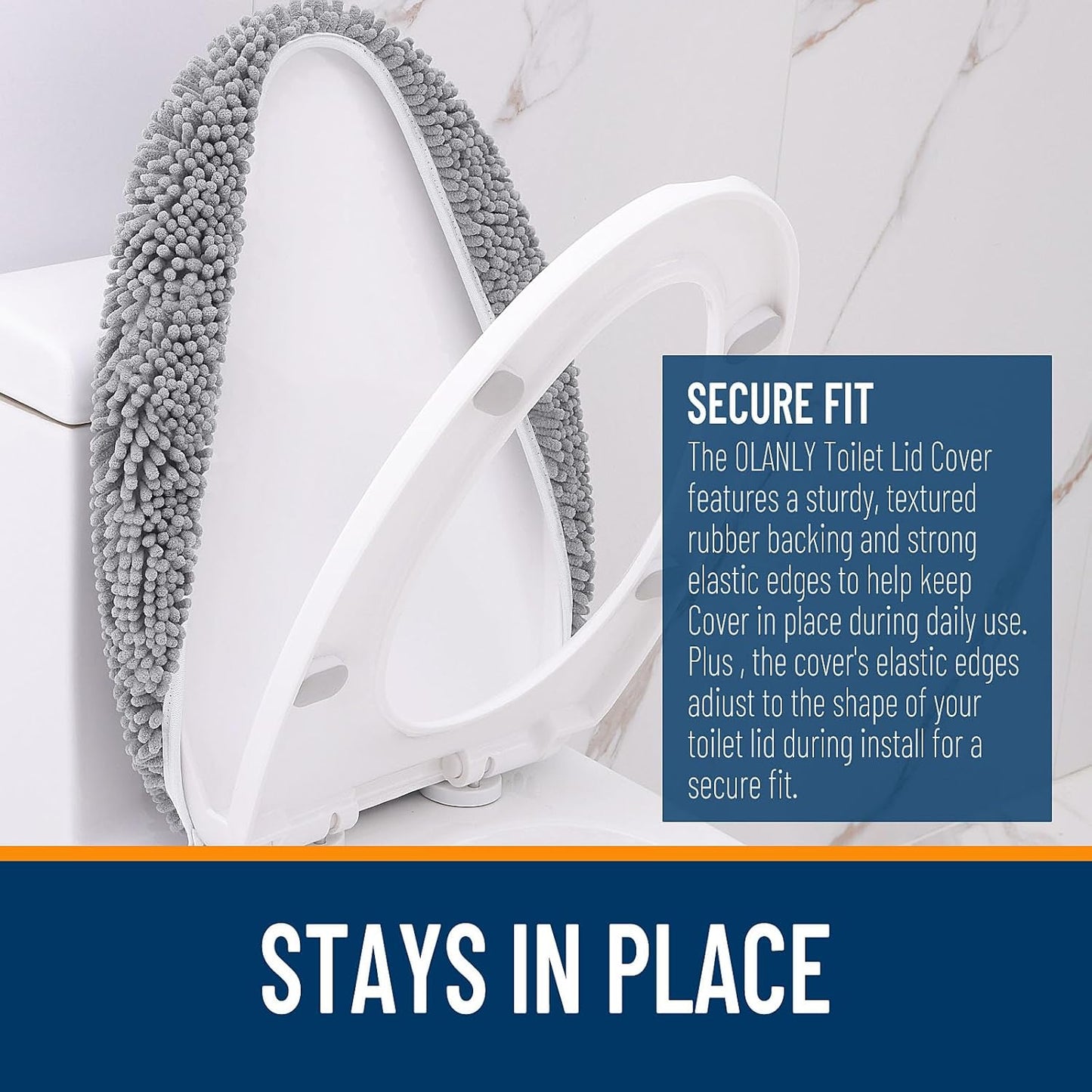 OLANLY Chenille Bath Rug Set - Soft Grey Bath Rug (30x20) & Toilet Lid Cover (17.5x15)