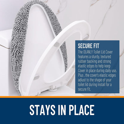 OLANLY Chenille Bath Rug Set - Soft Grey Bath Rug (30x20) & Toilet Lid Cover (17.5x15)