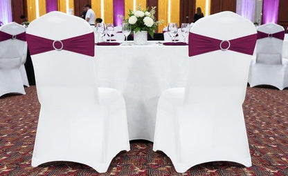 MDS Spandex Chair Sashes - Premium Stretch Covers with Buckle Slider | Pack of 25 - Eggplant