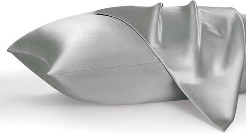 Bedsure Grey Satin Pillowcase - Queen Size Cooling Pillowcase with Zipper Closure