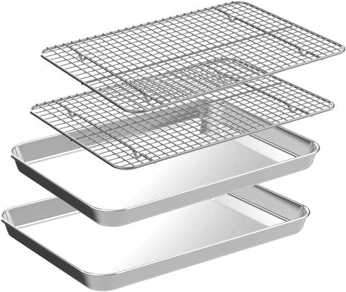 CEKEE 10-Inch Stainless Steel Baking Sheet Set - 4 PCs with Wire Racks, Rust & Warp Resistant, Easy Clean