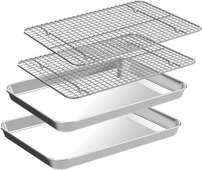 CEKEE 10-Inch Stainless Steel Baking Sheet Set - 4 PCs with Wire Racks, Rust & Warp Resistant, Easy Clean