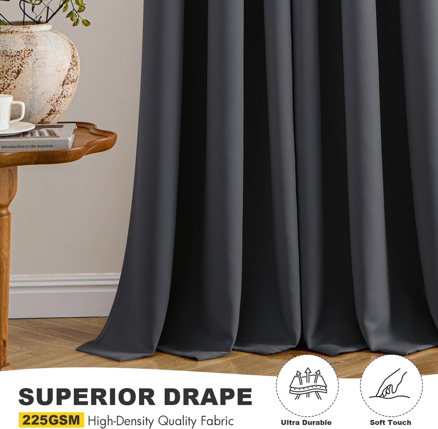 MIULEE Dark Grey Blackout Curtains - Thermal Insulated Room Darkening Drapes | 90-Inch Long, 2 Panels