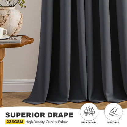 MIULEE Dark Grey Blackout Curtains for Bedroom Living Room 63 Inches Long 2 Panels, Thermal Insulated Room Darkening Drapes Solid Grommet Noise Reduction Light Blocking Window Treatments 34x63 Inch