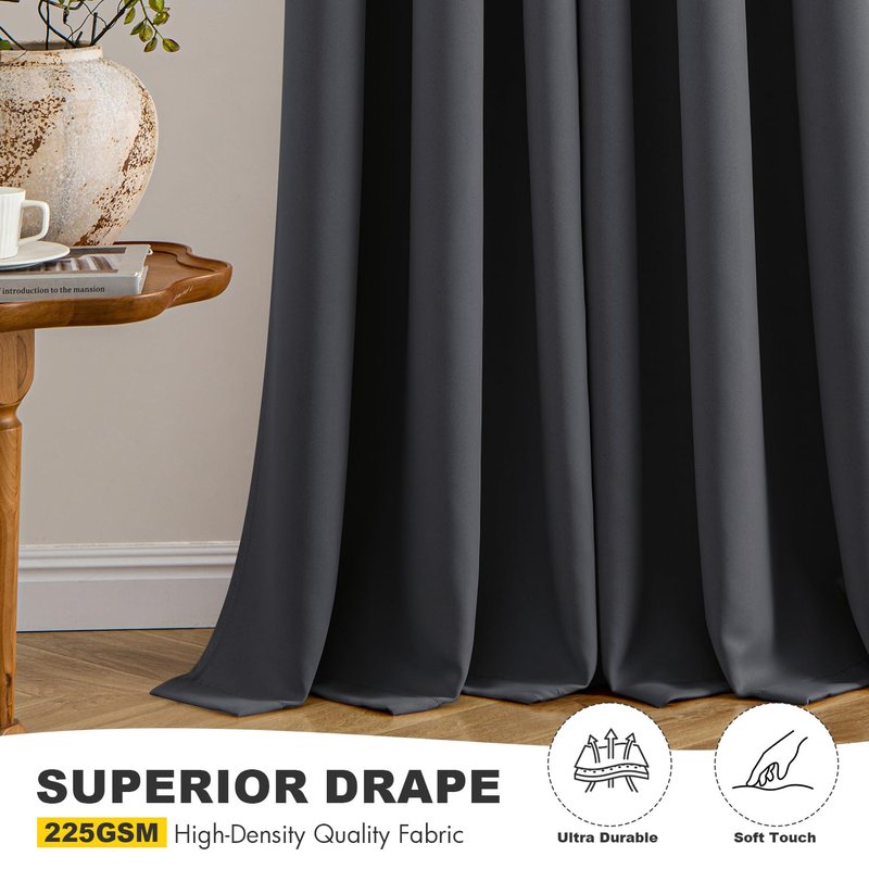 MIULEE Dark Grey Blackout Curtains for Bedroom Living Room 84 Inches Long 2 Panels, Thermal Insulated Room Darkening Drapes Solid Grommet Noise Reduction Light Blocking Window Treatments 40x84 Inch