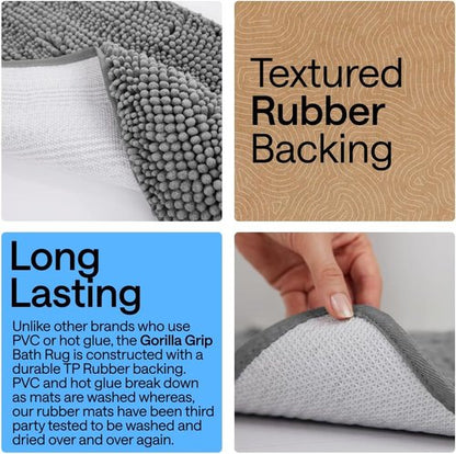 GORILLA GRIP Bath Rug Mat - Thick, Soft Absorbent Chenille | Quick-Dry Microfiber, 44x26, Grey