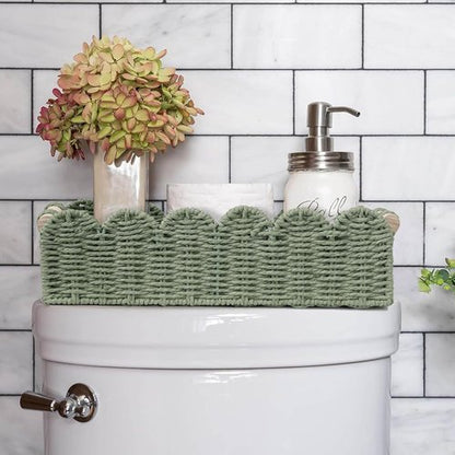 CubesLand Toilet Paper Storage Basket - Scalloped Edge Green Decor | Cozy Small Paper Rope Baskets with Handles