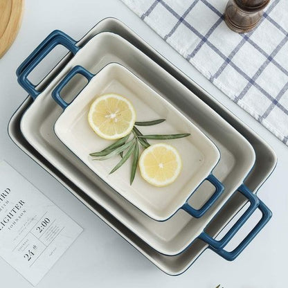 KOOV Bakeware Set - Ceramic Baking Dish with Gradient Blue Finish | 3-Piece Rectangular Casserole Set, 12 x 8.5 Inches