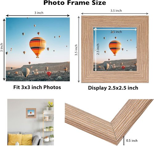 JCJMY 3x3 Picture Frame - Rustic Brown Tabletop Photo Frame with Shatter-Resistant Plexiglass