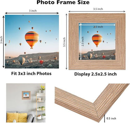 JCJMY 3x3 Picture Frame - Sturdy Rustic Brown Tabletop Frame with Shatter-Resistant Plexiglass