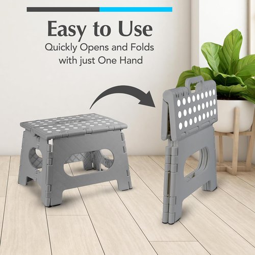 Handy Laundry Step Stool - Lightweight & Sturdy for Adults and Kids - Easy One-Flip Open - Grey, 9 Inch