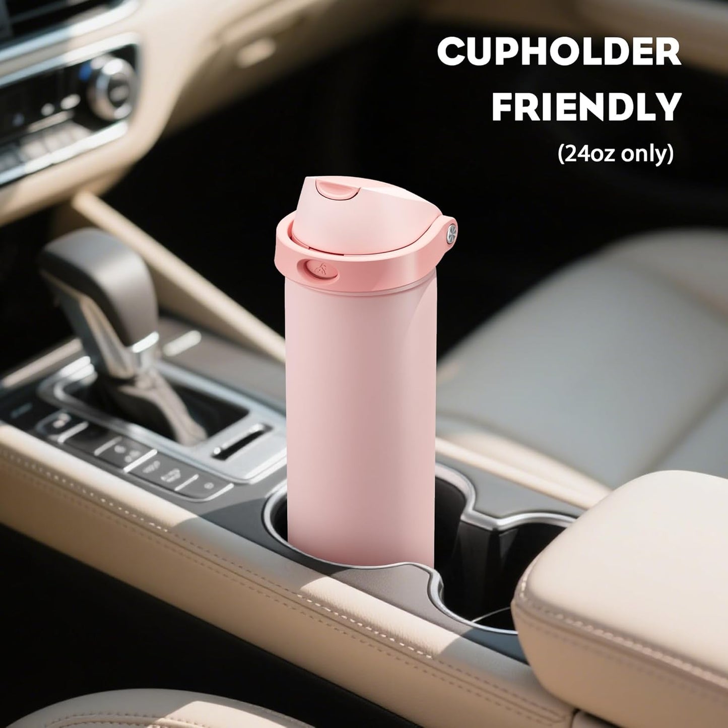 POWCAN 24 oz Insulated Water Bottle - 2-in-1 Lid with Push-Button Spout & Quick-Flip Straw | Leakproof, Stainless Steel, Cotton Candy