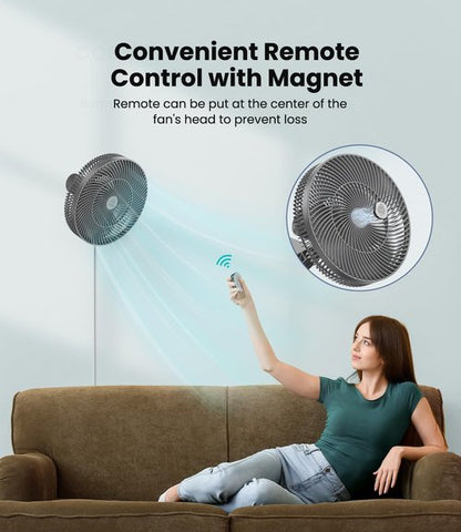 LEMOISTAR 12" Wall Mounted Fan - Remote Control, 90° Oscillation, 4 Speeds, Quiet Operation | Grey