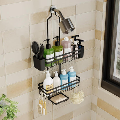 Shower Caddy - 3 Tier Adjustable Bathroom Organizer with Heavy-Duty Suction Cups | Rustproof Black