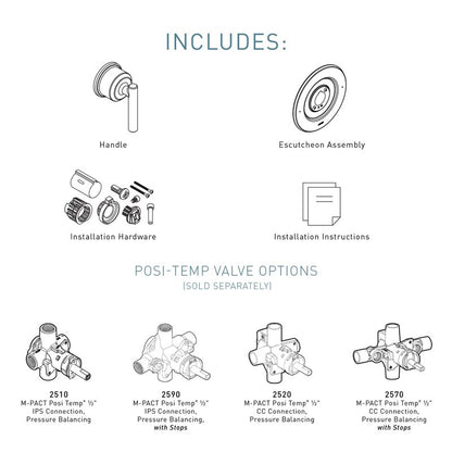 Moen Gibson Chrome Posi-Temp Pressure-Balancing Modern Valve Handle Only Trim, Valve Required, T2901