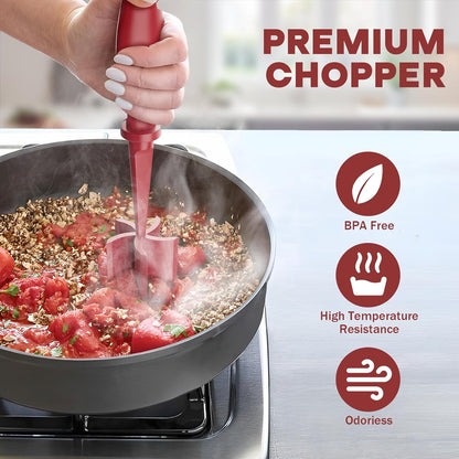 Skiennix Meat Chopper Set - Premium Heat Resistant Hamburger Grinder for Ground Beef & Turkey | Non-Stick Red