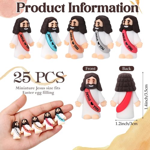 Bememo 25 Pcs Little Jesus Figures, Mini Jesus Loves You Figures, Original Design Multicolor Tiny Easter Figurines to Hide and Seek Religious Gifts for Easter Egg Stuffers(Bohemia Colors)