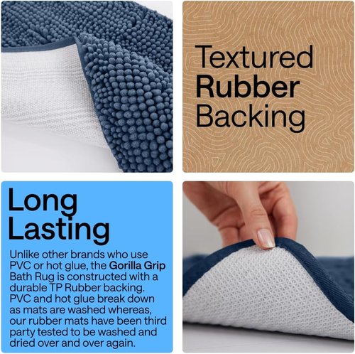 GORILLA GRIP Bath Rug Mat - Soft Absorbent Chenille | Quick-Dry Microfiber, 70x24, Navy Blue
