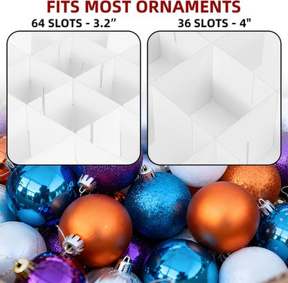 Inin Christmas Ornament Storage Box - Adjustable Dividers & Zippered Top | Holds 64 Balls, Gray with Tray