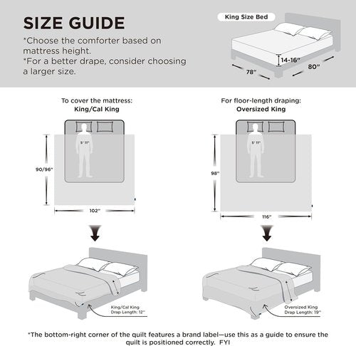 Bedsure Comforter Duvet Insert - Oversized King All-Season Quilted Down Alternative Bedding | Light Grey 116 x 98 Inches