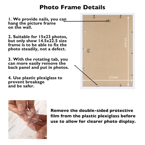 JCJMY 15x23 Picture Frame, White - Horizontal & Vertical Formats for Wall Hanging, 15 x 23 Gallery Frame for Photos & Posters