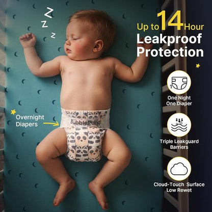 BubblePanda Overnight Diapers - Nighttime Protection with Dual Absorbent Core | Size 3, 76 Count