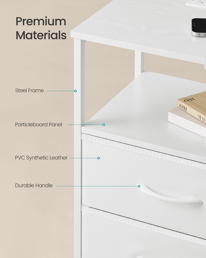 SONGMICS BELLAH Collection - Nightstand with Charging Station and App-Controlled Adjustable LED Lights, Bed Side Table, 3 Drawer and 1 Open Shelf, Bedroom, Cloud White and Snow White ULGS303WH01S