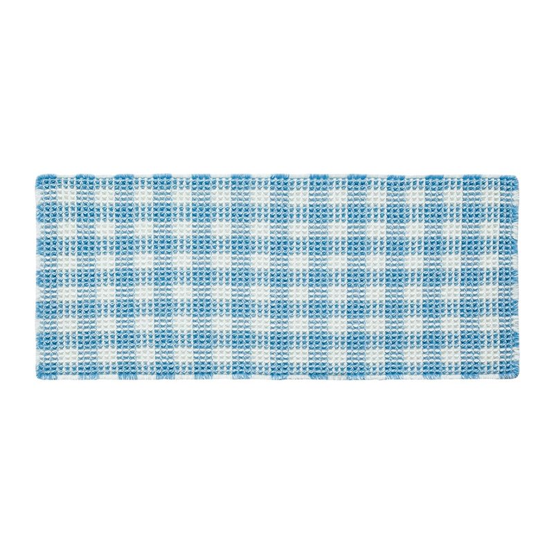 TYUU Waffle Runner Rug Bathroom, Long Boho Bathroom Rugs Non Slip Washable Absorbent Checkered Bathroom Mat Quick Dry Cute Bath Mat, 60"x24" Blue and White