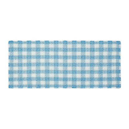 TYUU Waffle Runner Rug Bathroom, Long Boho Bathroom Rugs Non Slip Washable Absorbent Checkered Bathroom Mat Quick Dry Cute Bath Mat, 60"x24" Blue and White