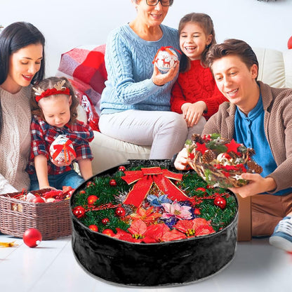 Propik Wreath Storage Bag - Tear Resistant Holiday Garland Container with Heavy-Duty Handles | 24” x 24” x 8” (Black)