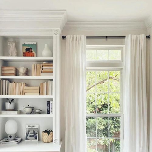 GXOACKJ Heavy Duty Curtain Rods - Decorative Matte Black, 48 to 84 Inches, Includes Brackets