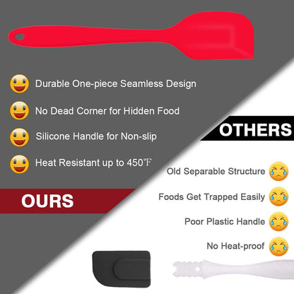 P&P CHEF Silicone Spatula Set - Heat-Resistant Kitchen Utensils for Non-Stick Cooking | 7-Piece Red Set