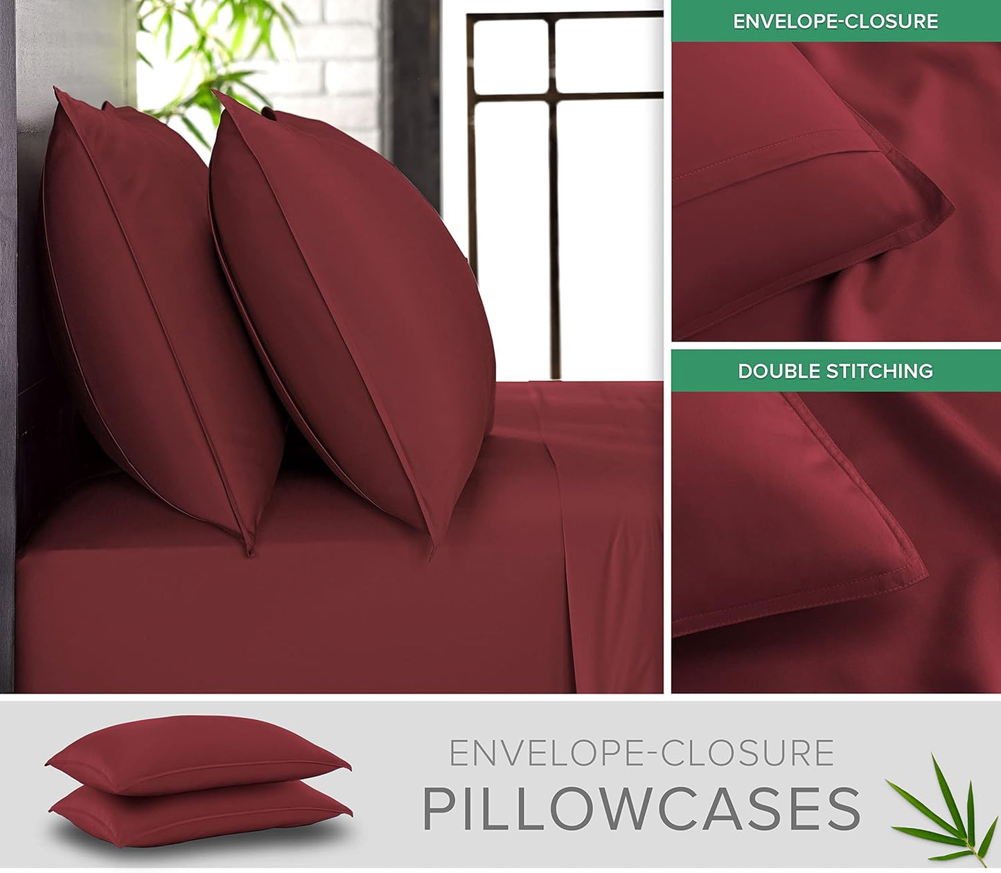 Pure Bamboo California King Sheets - 100% Organic Viscose Bed Set, Soft & Cooling, Merlot Color
