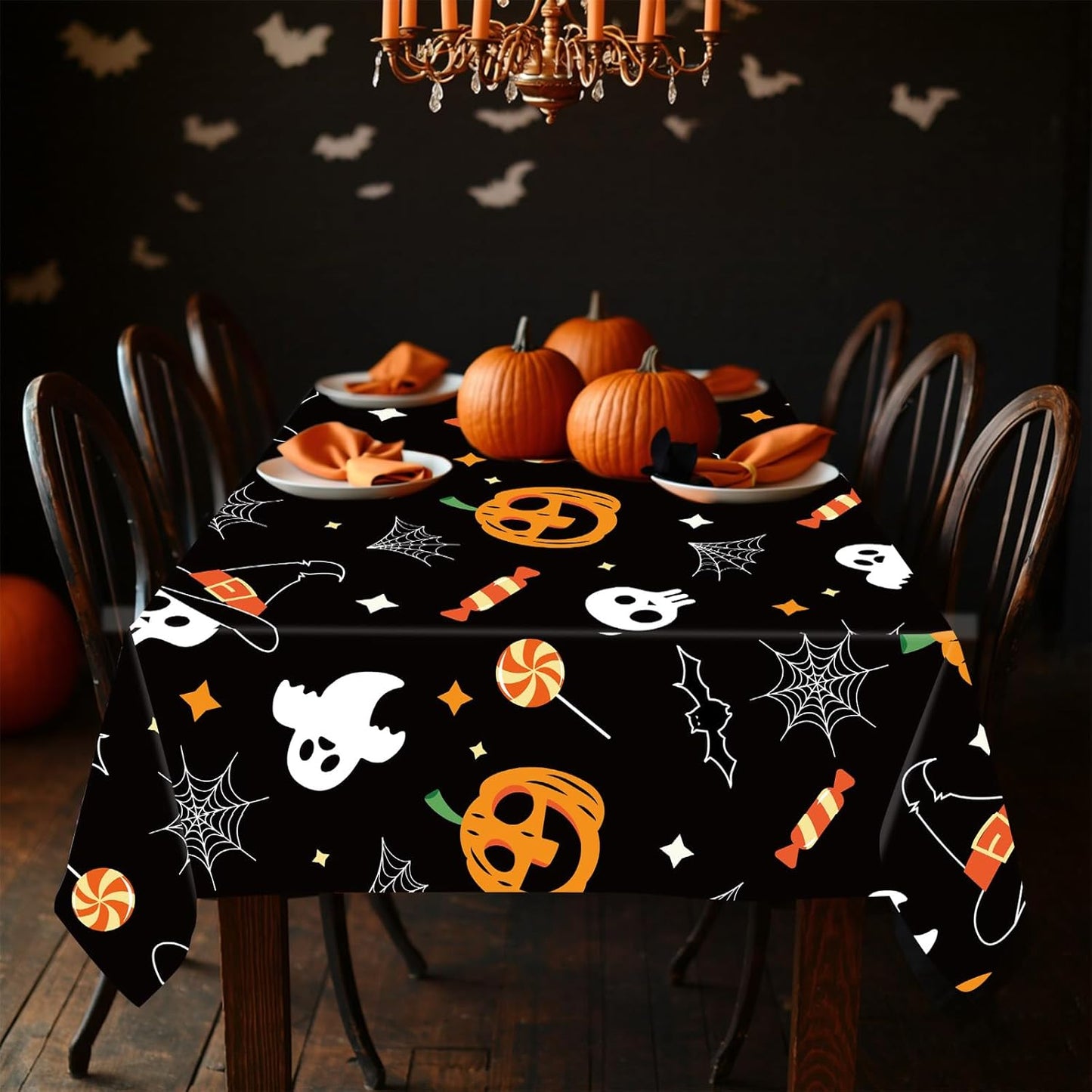 Skiennix Halloween Tablecloth - 6 Pack Rectangular Plastic Covers | 54" x 108" Spider Web Design