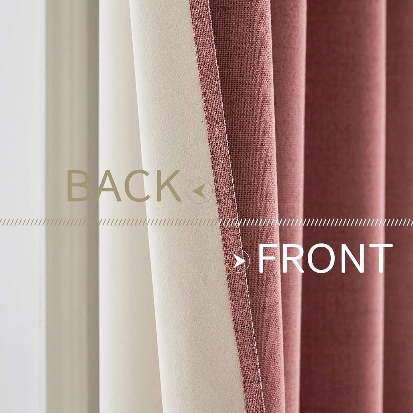 MIULEE 100% Blackout Linen Textured Curtains - Thermal Insulated Dusty Rose Drapes | 52 x 90 Inch (2 Panels)