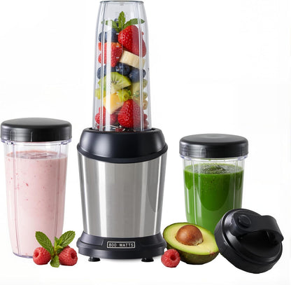 Simple Deluxe Smoothie Blender - 800W Personal Blender with 3 BPA-Free Portable Cups | Ice Crushing & Frozen Drinks, Silver