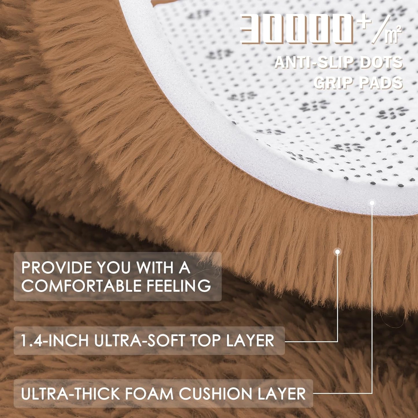 OLANLY Round Khaki Area Rug - Soft, Fluffy, Machine Washable 2 ft Circle Carpet for Bedroom & Nursery Decor