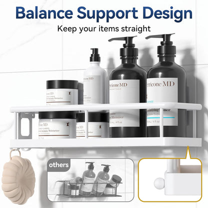 YASONIC Shower Caddy - No Drill Wall-Mounted Organizer with Removable Hooks | Rust-Proof, White, 2 Pack