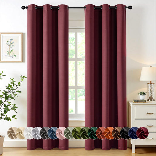 MIULEE Burgundy Red Blackout Curtains - Thermal Insulated Room Darkening Drapes | 90 Inches Long, 2 Panels