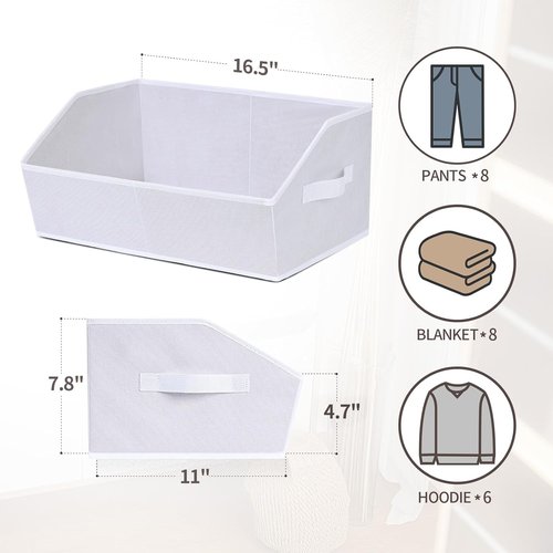 Homsorout Decorative Storage Baskets - Trapezoid Closet Bins with Handles, 8 Pack, White