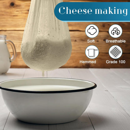 Peryiter Cheese Cloth - 40 Pcs Unbleached Cotton Straining Fabric | 20x20 Inch Reusable Muslin Bags for Cheese Making & Juicing