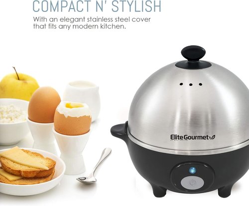 Elite Gourmet EGC-508 Egg Cooker - Rapidly Prepare 7 Easy-To-Peel Eggs, Poach & Make Omelets, Stainless Steel