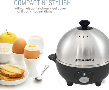 Elite Gourmet EGC-508 Egg Cooker - Rapidly Prepare 7 Easy-To-Peel Eggs, Poach & Make Omelets, Stainless Steel