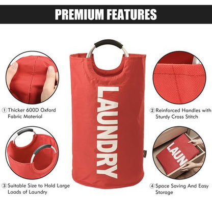 DOKEHOM 95L Large Laundry Basket, Collapsible Laundry Bag, Freestanding Tall Clothes Hamper, Foldable Washing Bin (Red)