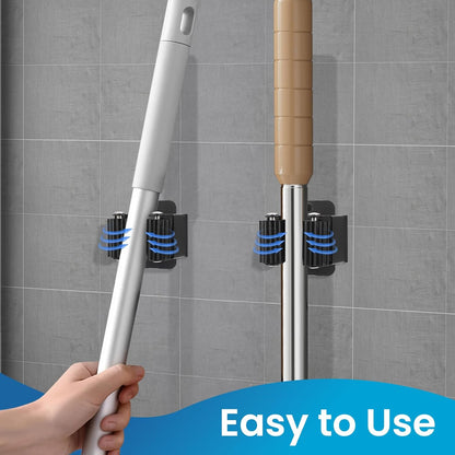 Skiennix Broom Holder Wall Mount - Heavy-Duty Stainless Steel Mop Hanger with Screws | 4-Piece Set (Black)