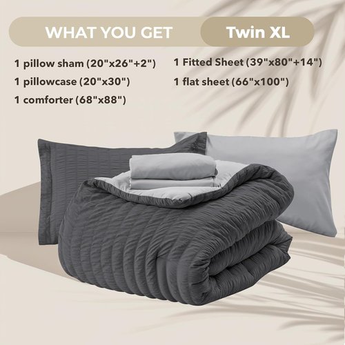 HYMOKEGE Twin XL Comforter Set - All-Season Luxury 5-Piece Bedding Set in Dark Grey/Light Grey