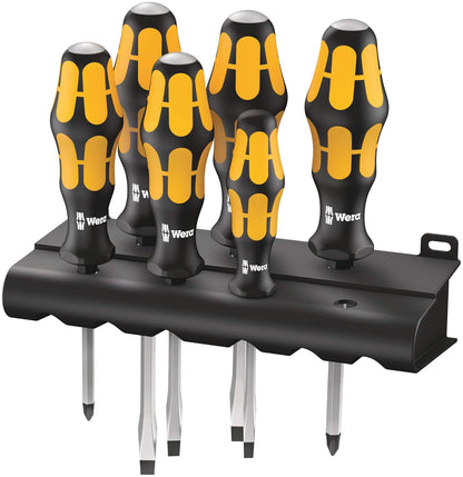 Wera 932/6 Kraftform Plus Screwdriver Set - 6-Piece Ergonomic Design with Rack for Easy Storage