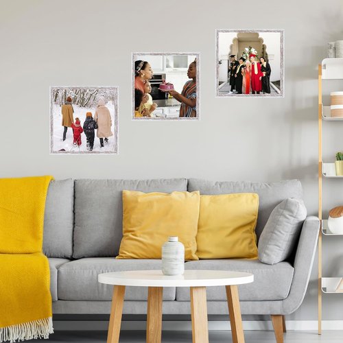 JCJMY 6x6 Picture Frame - Rustic White Wall Mount & Tabletop Display | Shatter-Resistant Plexiglass