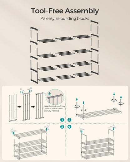 SONGMICS Shoe Rack, 4-Tier Shoe Organizer, Metal Storage Shelf, Upright or Upside Down, for 25-30 Pairs, Stackable, for Entryway, 11.8 x 46.1 x 28.4 Inches, Black ULSA034B01