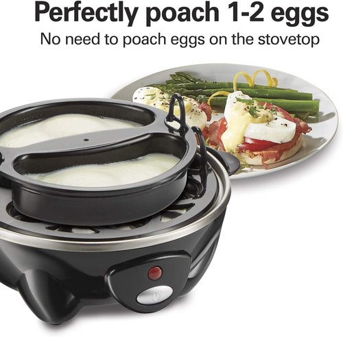 Hamilton Beach 3-in-1 Electric Egg Cooker - Hard Boiled, Poached, Omelet & Steamer, Holds 14, Black